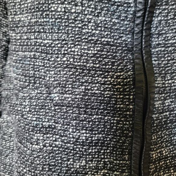 Eileen Fisher Woman 1X Black & White Tweed Leather Trim Full Zip Blazer Jacket - Picture 9 of 13